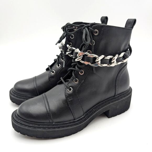 Linea Paolo Thexton Chain Lace Up Ankle Boot Women's Black Size US6.5M EU37 - Picture 1 of 12